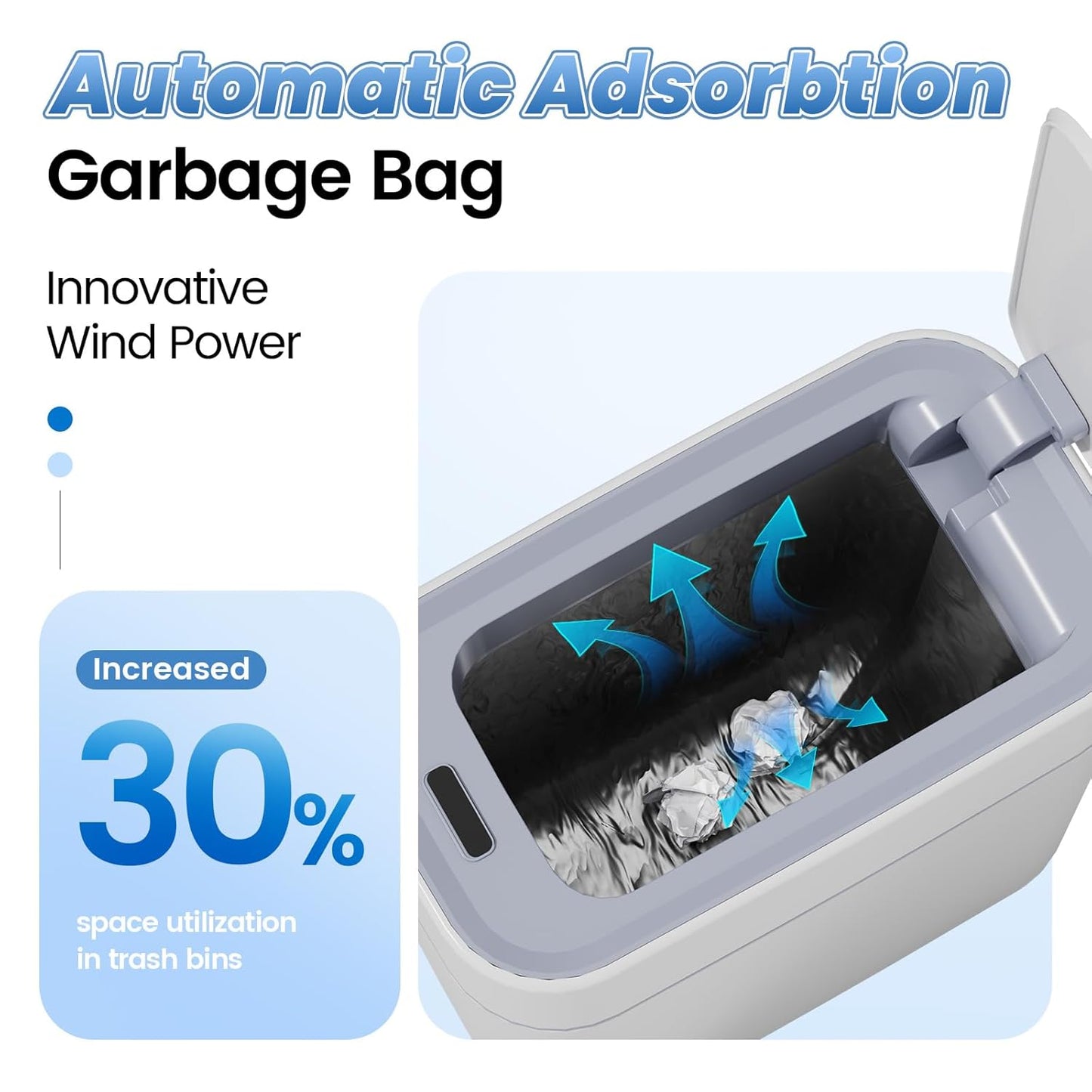 Bathroom Trash Can with Lid: 2.3 Gal Small Slim Motion Sensor Wastebasket, Bag Expansion, Wall Mounted, Automatic, Touchless, Narrow Design for Bathroom, Kitchen and Office, Waterproof