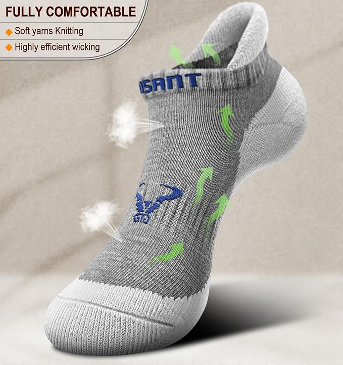 BULLIANT Men Running Socks 6Pairs-Ankle Athletic Socks Wicking Cushioned for Men Walking-Arch Compression Support