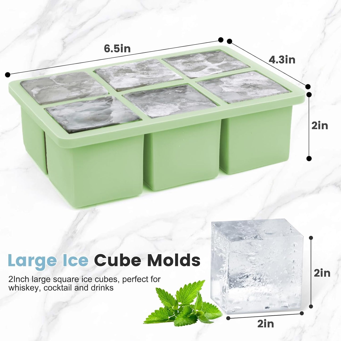 Large Silicone Ice Cube Tray 3Pack, SAWNZC Big Square Ice Cube Molds for Whisky Cocktail, Ice Maker Tray with Lid for Freezer, Easy Release (3, Blue-Green-Yellow)