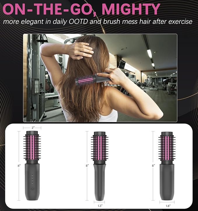 Cordless Hair Curling Iron Brush, Travel Hot Straightener Comb Curl Brush, 3-in-1 Portable Curling Iron Cordless Wand, USB Rechargeable Curling Wand-Blush(Gray)