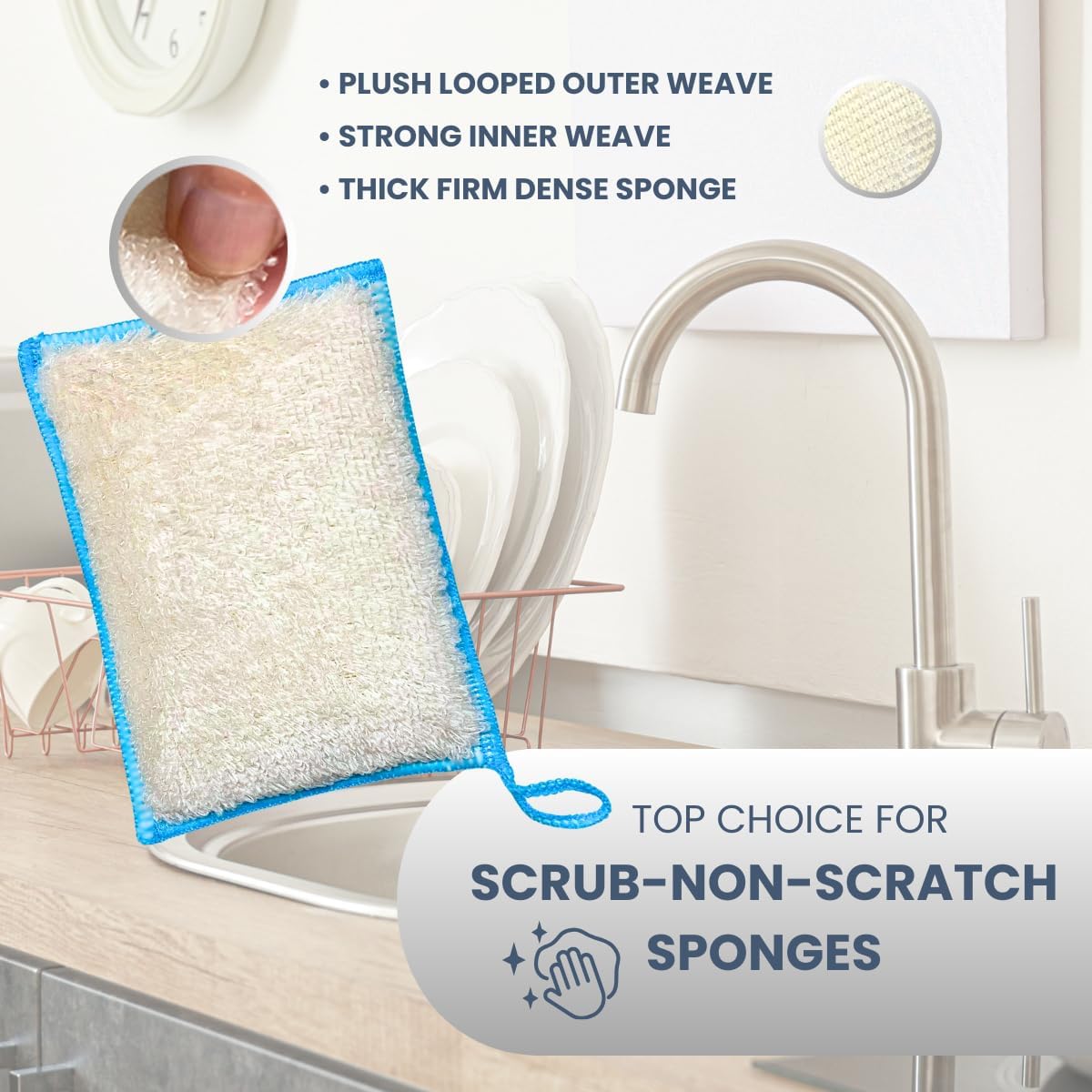 Whiffkitch Bamboo Fiber Kitchen Sponges – Washable Multicolor Non Scratch Dish Sponge Set for Sink, Dishes, and Countertops – Durable Household Cleaning Pads, Washable Dishwashing Scrubbers, 4-Pack