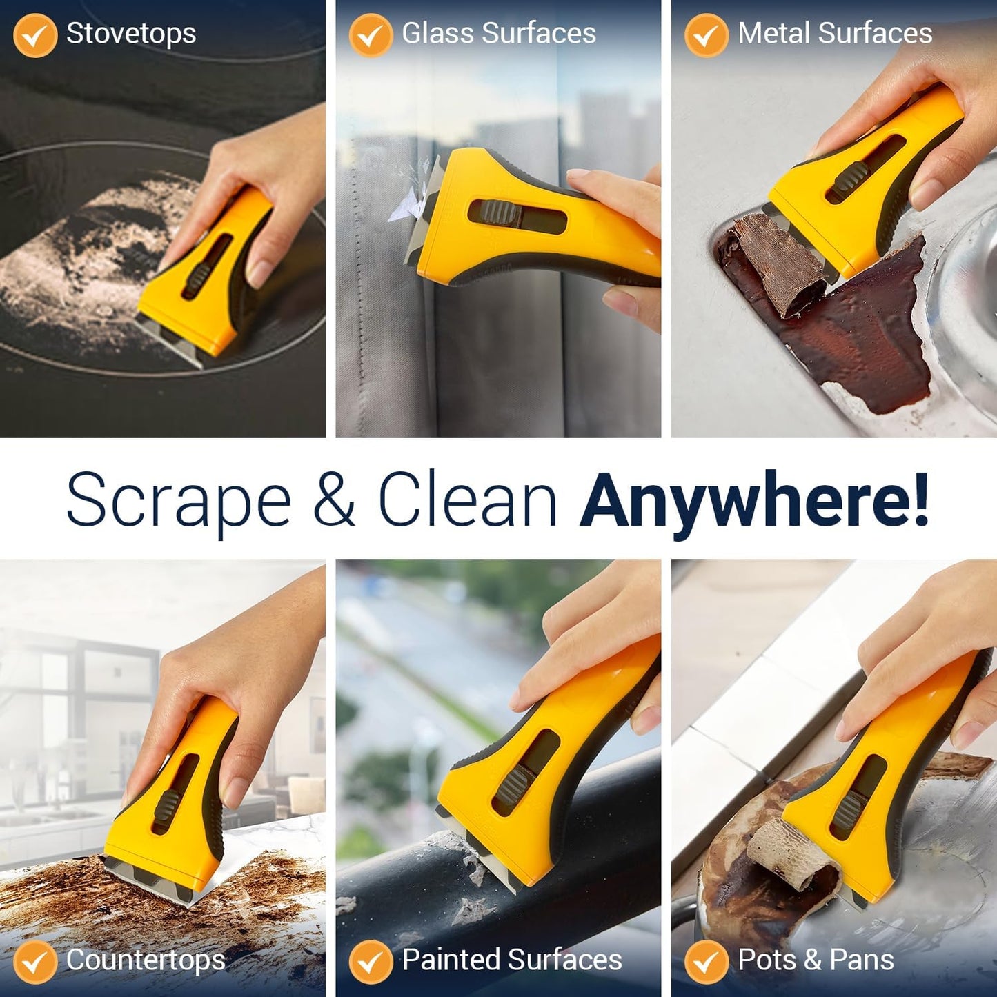 Razor Blade Scraper Tool With 15 Extra Blades - Razor Scraper Tool for Glass, Stove Top Scraper, Scraper Tool for Kitchen, Paint, Glass, Window, Cleaning