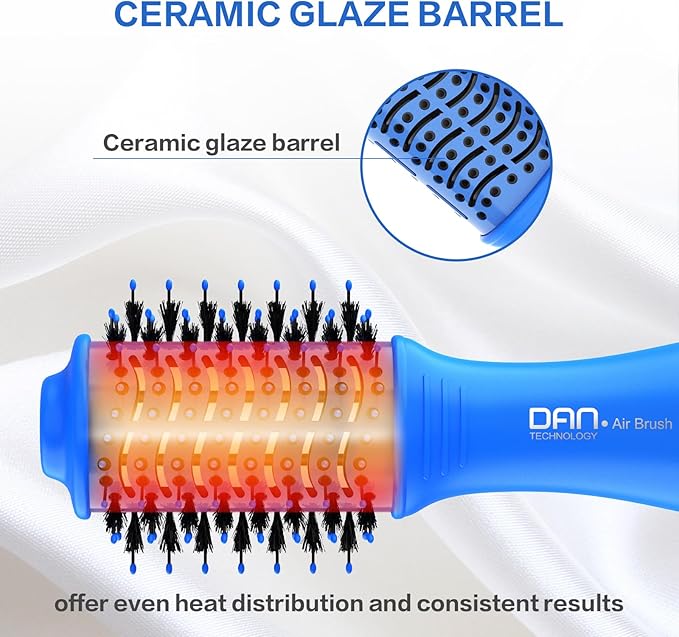 Dan Technology Blow Dryer Brush Hair Dryer Brush Hot Air Blowout Brush 120V 3 Speeds Oval Shape Volumizer Straightener Brush Faster Drying Mini Size Lightweight (Blue)