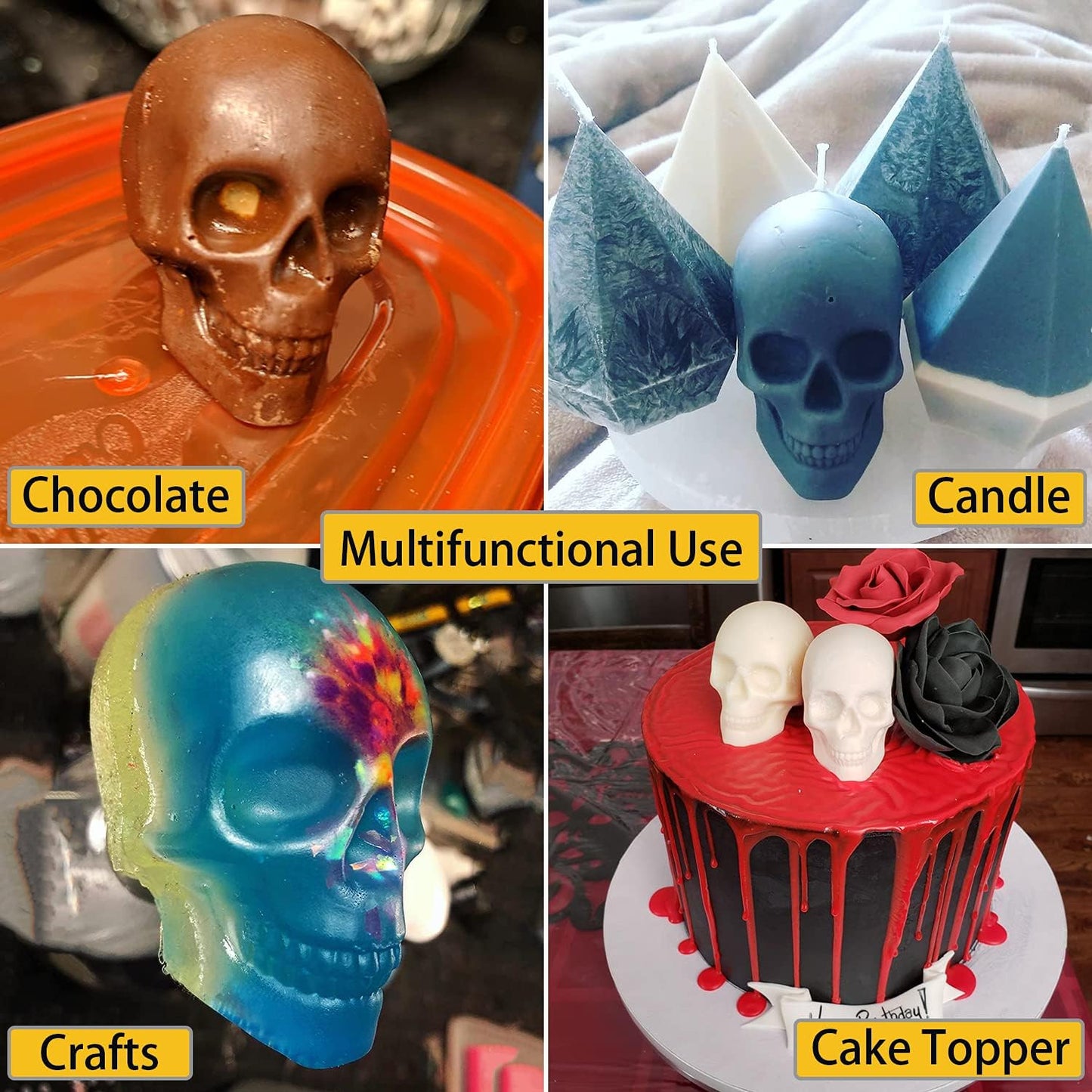 JETKONG 2 Pack Large Skull Ice Mold Silicone Ice Cube Tray 3D Skull Maker for Whiskey, Cocktails, Juice, Chocolate and Cakelet