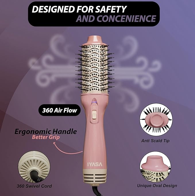 3” Large Barrel Ionic Hot Air Brush Hair Dryer – 75 mm One‑Step Volumizer Blowout Brush for Thick & Long Hair, 1100 W Plastic‑Tourmaline, Frizz Control, 3 Heat / 2 Speed, 13” Length