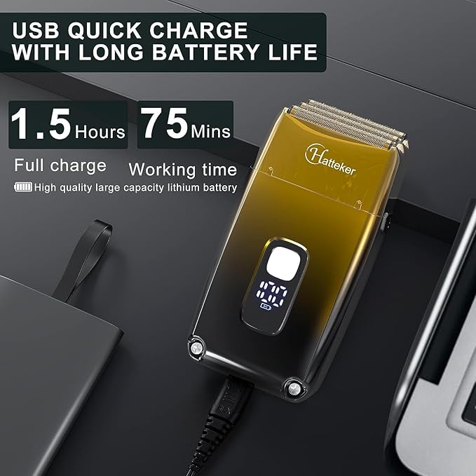 Hatteker Foil Shaver Bald Head Shaver Electric Shaver Razor for Men Precision Trimmer Beard Clipper Triple Blades Waterproof Cordless