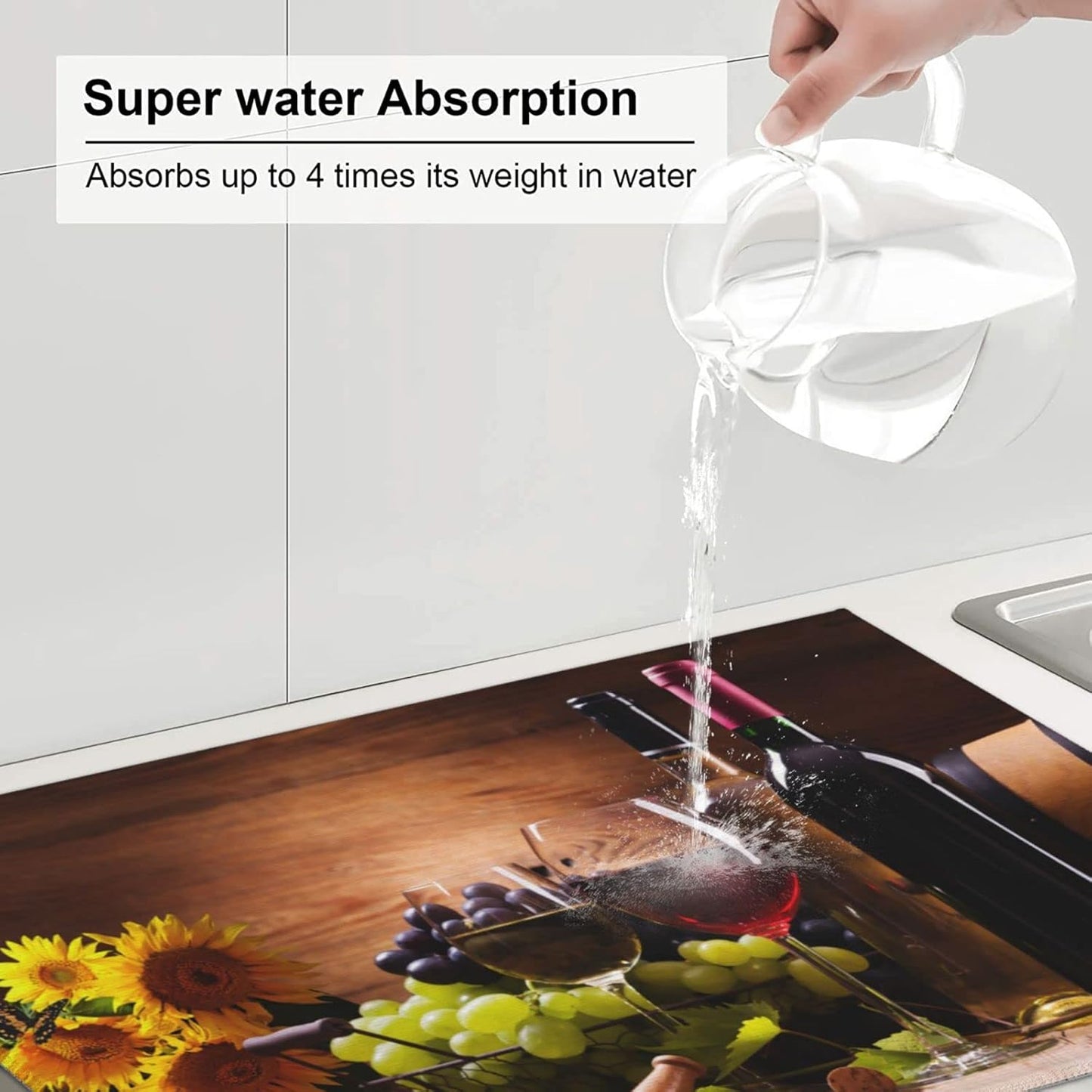 Red Wine Grape Vintage Wooden sunflower Microfiber Absorbent Reversible Dish Drying Mat For Kitchen Counter Xl Large Pad 18 X 24 Inch