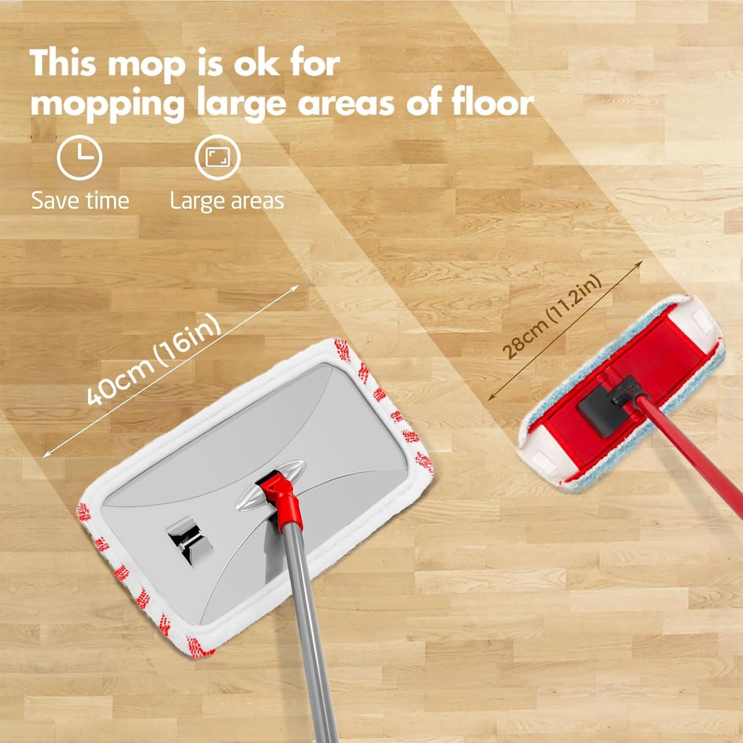 Masthome Extra Large Microfiber Mop for Floor Cleaning, 16“ Flat Mop with 5 Pad for Wet & Dry Use, Dust Mop for Hardwood Laminate Tile Ceramic, 1 Cleaning Scraper Included-Red