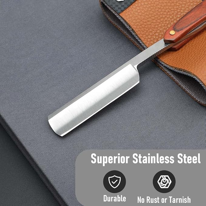Premium Stainless Steel Shaver Razor with Shaving Strop for Men，Professional Straight Edge Barber Razor,Straight razors for men, Home & Salon Grooming Using (NO.191)