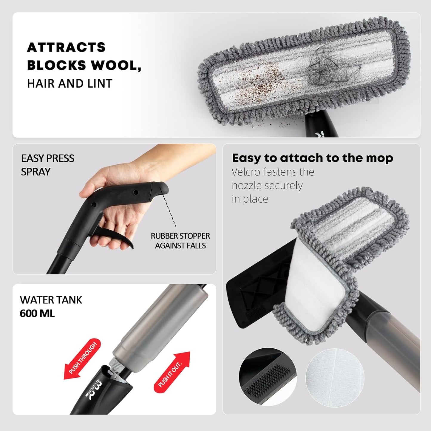 Microfiber Spray Mop for Floors Dry and Wet Mop with Dusting 360 Rotation for Kitchen, Hardwood, Laminate, Tile Floors Includes 3 Refill Heads, Scraper, Holder & Spray Bottle