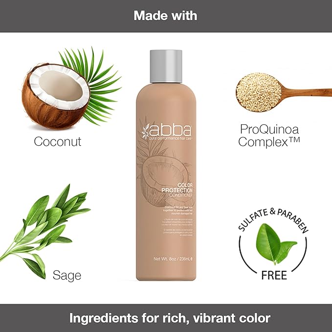 ABBA - Pure Color Protection Shampoo & Conditioner Duo - Protects & Nourishes Color Chemically Processed Hair - Coconut Oil & Sage, 32 fl oz Each