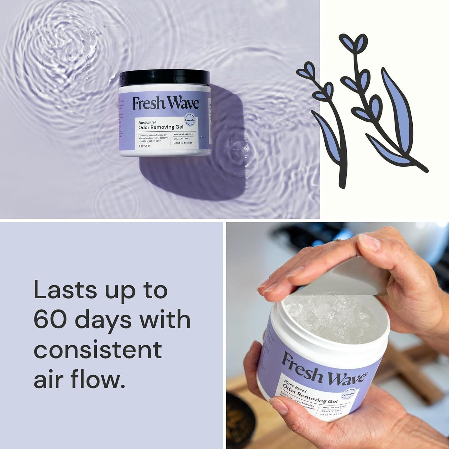 Fresh Wave Lavender Odor Removing Gel, 15 oz. | Odor Absorbers for Home | Safer Odor Relief | Natural Plant-Based Odor Eliminator | Every 15 oz. Lasts 30-60 Days | for Cooking, Trash & Pets