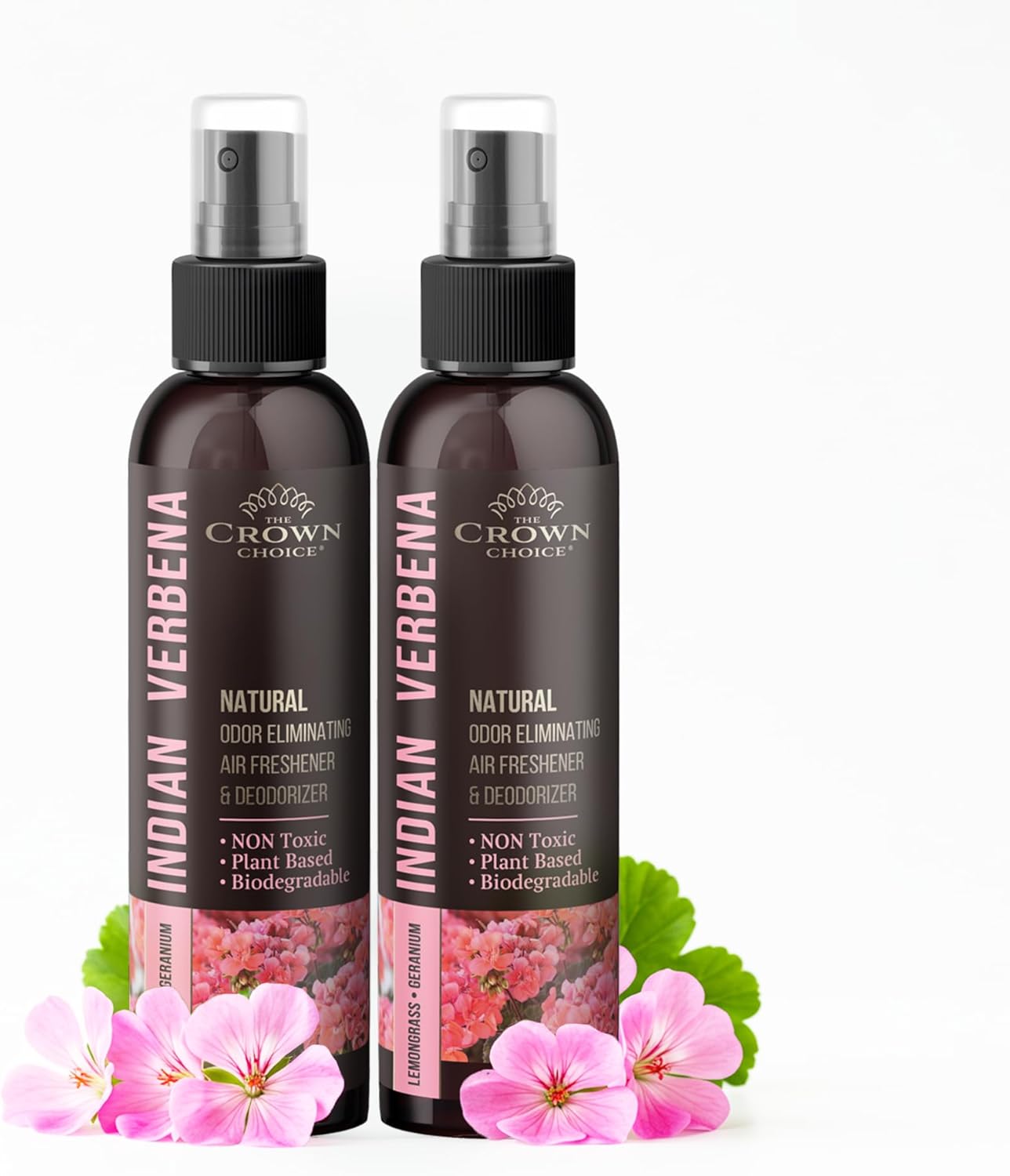 Natural Air Freshener Spray—Geranium & Lemongrass Odor Eliminator—Non-Toxic Essential Oil Deodorizer Spray for Home,Toilet,Room,Lounge,Laundry,Cabinet,Fabric;Safe for Kids & Pets—2PK- 4Oz each