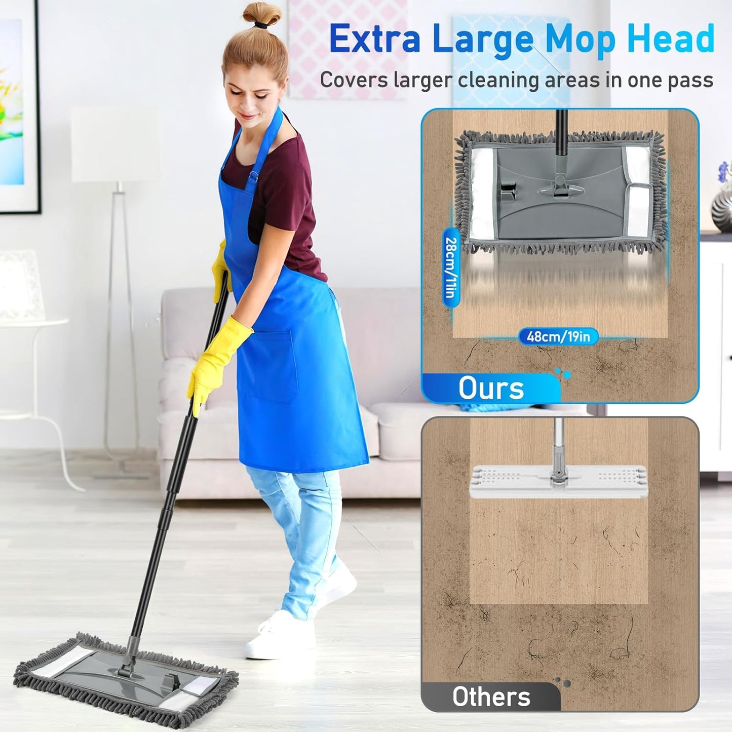 Wall Cleaner Mop with Long Handle, Wall Dust Cleaning Mop for Washing Walls with 2 Microfiber Reusable Pads,Floor Dry Wet Dust Mops for Wall Washer, Floor,Ceiling Cleaner