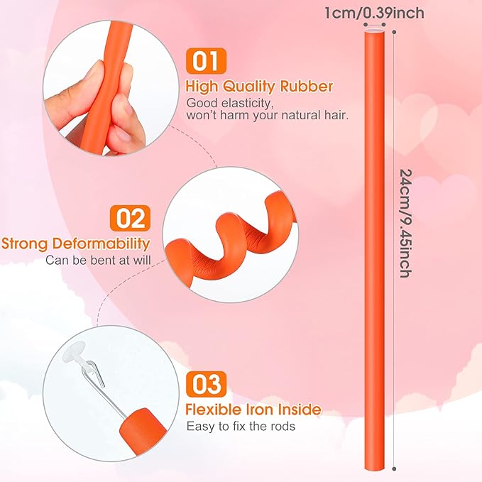 WILLBOND 45 Pieces Flexible Curling Rods, No Heat Hair Rollers, Soft Foam Hair Rods for Women Girls Long, Medium, Short Hair (Orange, 1 cm Diameter)
