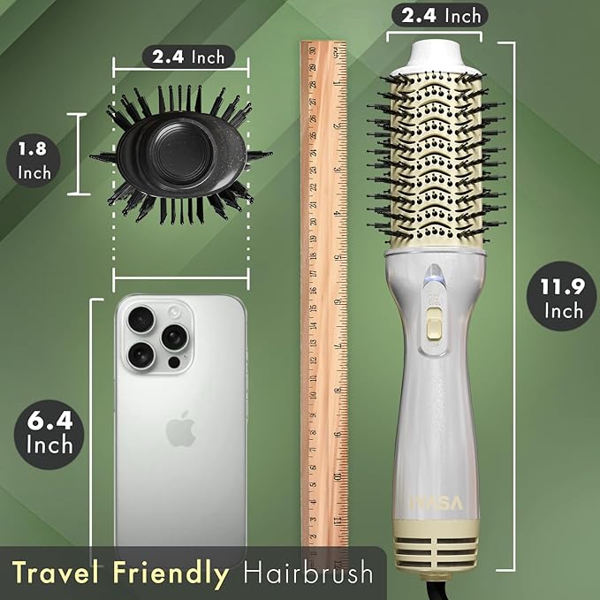 3” Large Barrel Ionic Hot Air Brush Hair Dryer – 75 mm One‑Step Volumizer Blowout Brush for Thick & Long Hair, 1100 W Plastic‑Tourmaline, Frizz Control, 3 Heat / 2 Speed, 13” Length