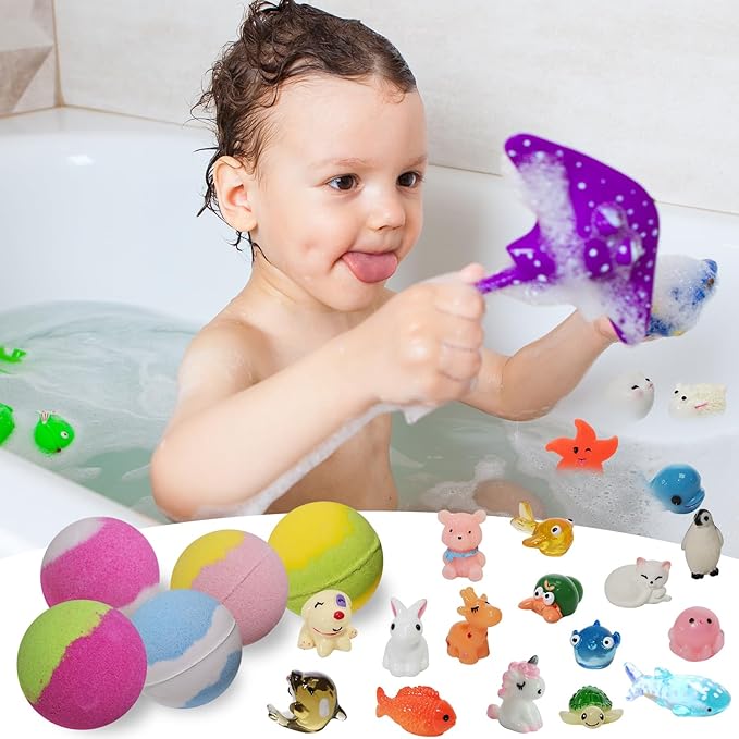 Bath Bombs for Kids with Toys Inside for Girls Boys - 30 Pack Bath Bombs Gift Set with Surprise, Kids Safe Bubble Bath Fizzy Balls Halloween Christmas Birthday Gift Kit