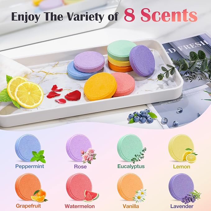 Shower Steamers Aromatherapy, Birthday Gifts for Women Teen Girls Mom, Christmas Stocking Stuffers White Elephant Gifts for Adults, Natural Essential Oil SPA Self Care Shower Bombs (8 Pack)