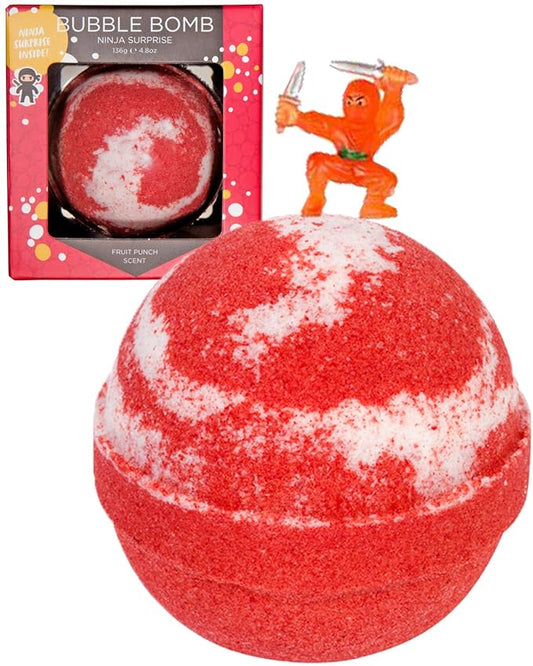 Ninja Bath Bombs for Kids with Surprise Toy Inside - Large Red Bubble Bomb and Fizzies, Gentle and Safe, USA Made - Ideal Gift for Boys and Girls by Two Sisters