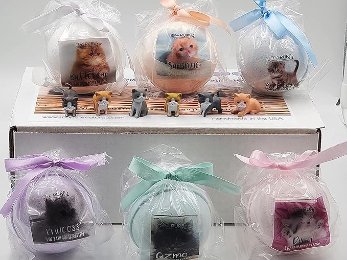 Spa Pure Kittens in Basket: 6 Adorable Kittens Hiding Inside Each Colorful Bath Bomb, XL 5 oz Each (6 Count) Pack of 1, Multicolor