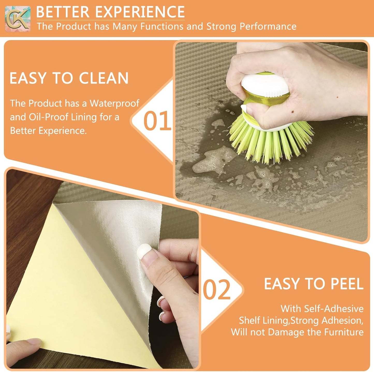 Self-Adhesive Shelf Liner Kitchen Liner, Waterproof Backed Paper Easy Peel and Stick Contact Liner Without Residue for Decor Your Desk Surface, Kitchen Countertops (Dark Khaki, 17.5 x 393.7 inches)