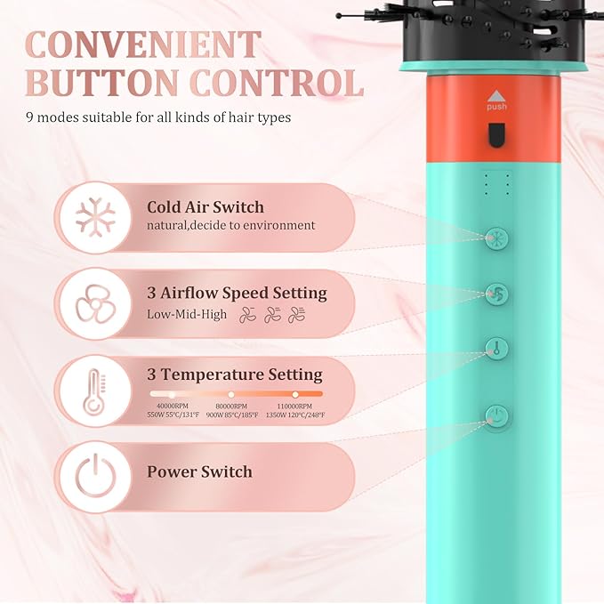 Blow Dryer Brush 6-in-1, Professional Hot Air Styler with Negative Ion, 110000RPM High-Speed Auto-Curlers Hair Styler-Fast Drying, Hot Air Brushes for Curling Volumizing Straightening No Heat Damage