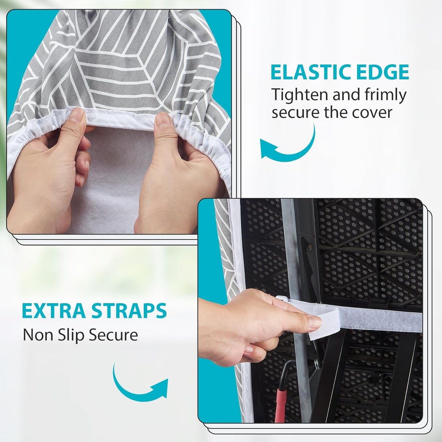 Ironing Board Cover with Padding 15 x 54 inch Standard Full Size, Heat Reflective with Hook and Loop Fasteners, Thick Padding with Elasticized Edges, 3 Layers Iron Board Cover (Gray Cube)