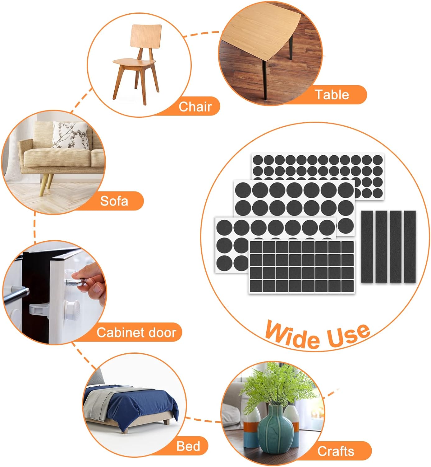 Felt Furniture Pads 300 Pieces, Furniture Pads for Hardwood Floors, Felt Pads for Chair Legs Furniture, Floor Protectors for Furniture Black
