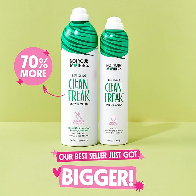 Not Your Mother's Value Pack Clean Freak Refreshing Jumbo Dry Shampoo (2-Pack) - 12 oz Each - 70% More to Instantly Absorb Oil and Refresh Hair Between Washes - Fresh Citrus - For All Hair Types