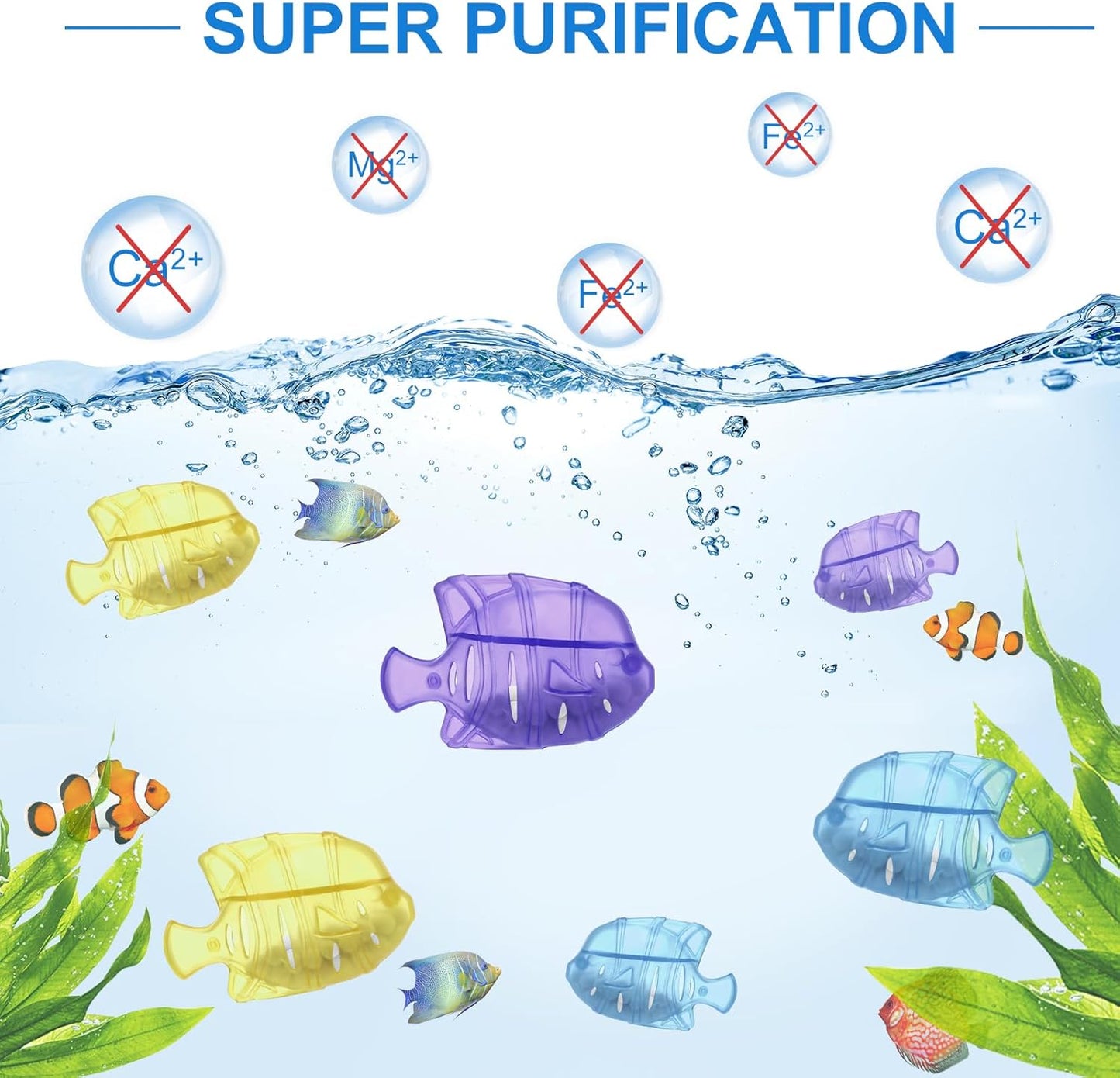 10PC Humidifier Cleaner Fish Universal Humidifier Tank Cleaner Works in All humidifiers and Fish Tanks Purifies Water, Prevent Hard Water Build-Up,Demineralization Cleaner(Blue Yellow Purple)