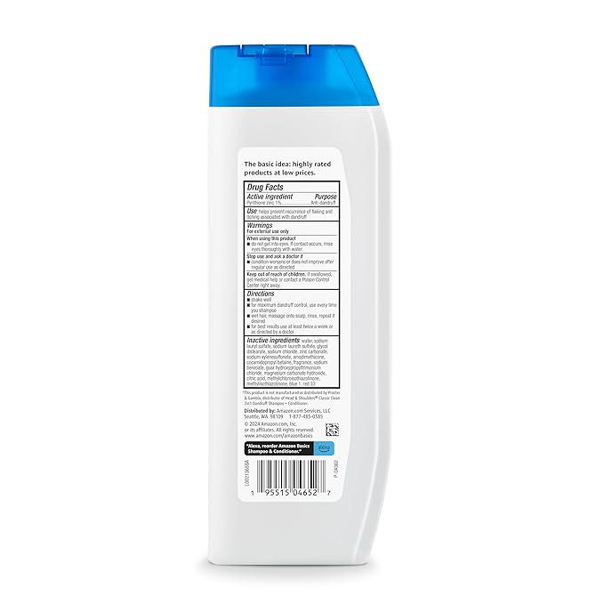 Amazon Basics 2-in-1 Dandruff Shampoo and Conditioner, Gentle, pH Balanced, 12.5 Fl Oz (Pack of 6) (Previously Solimo)