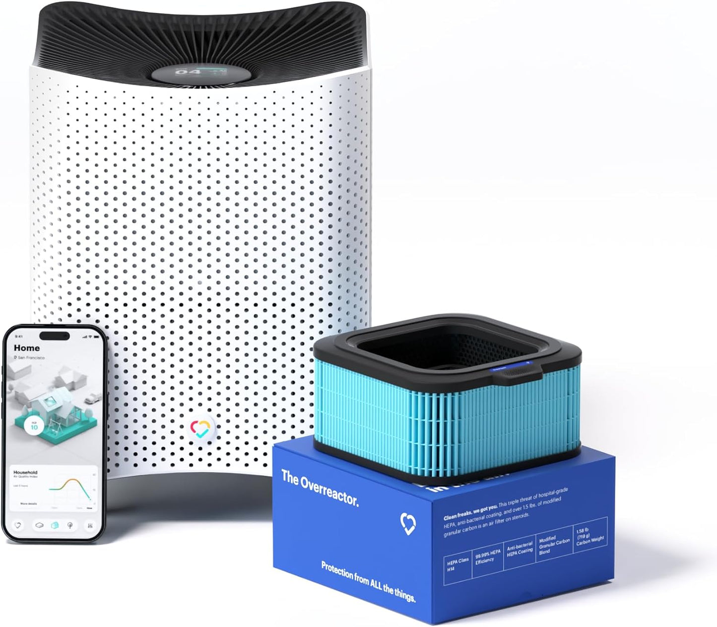 Mila Air 3 Smart Home Air Purifier with Overreactor H14 HEPA Replacement Filter, Removes Formaldehyde, VOCs, Dust & Odors, Ideal for Large Room or Bedroom, Quiet-Mode