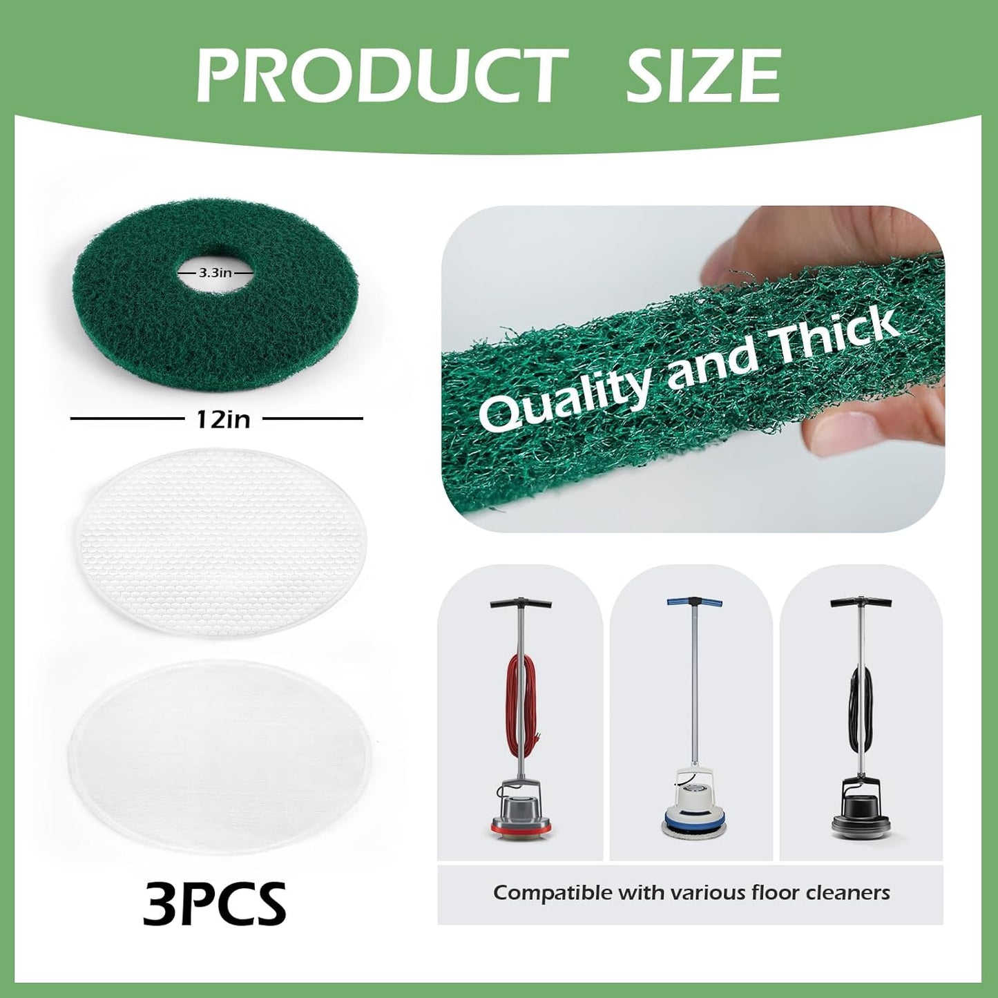 3 Pcs 12" Floor Machines Pads Compatible with Oreck Commercial 550MC Orbiter Floor Machine Cleaner Buffer Scrubber Polisher Pads for Hardwood and Tile Floors Cleaning Stripping