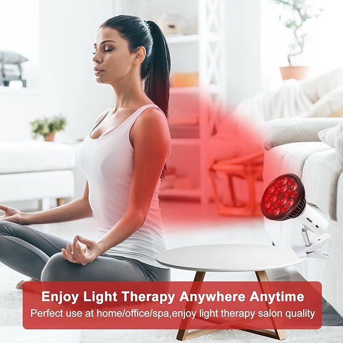 Red Light Therapy Bulb with Adjustable Socket Clamp, 18 LEDs Red Light Therapy with Lamp Holder for Body and Face with 660nm Red and 850nm Infrared Light Therapy Device for Skin Care Pain Relief