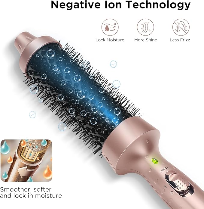 Aima Beauty Hair Curling Iron Brush, 1.5"/40mm Ceramic Hot Brush, Ion Hair Care Thermal Brush for Root Volume Quickly, Heated Curling Brush Create Loose Curls, Dual Voltage & 60Mins Auto-Off, Gold