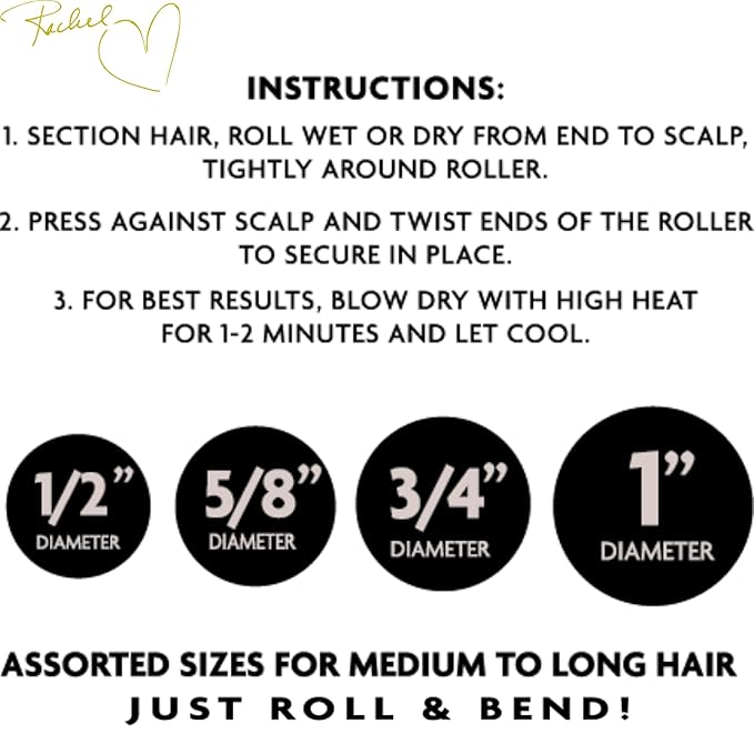 Rachel Roy Flexi Rods Foam Hair Rollers -1/2" 5/8" 3/4" 1" Diameter- Professional Salon Quality 18 Pcs Rubber Hair Rollers for Long, Medium, and Short Hair, Hair Curlers to Sleep in for Women