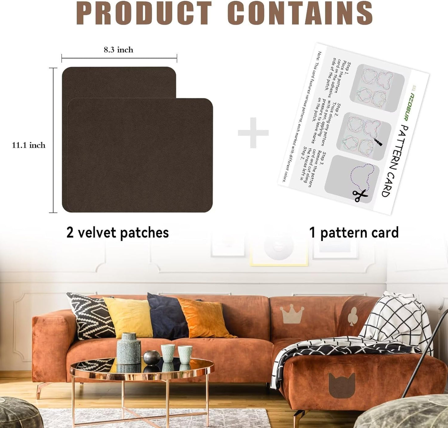 Azobur Fabric Couch Repair Patch 8.3 x 11 inches,Self-Adhesive Fabric Repair Patch for Furniture,Handbag,Sofa,Car Seats-(White)
