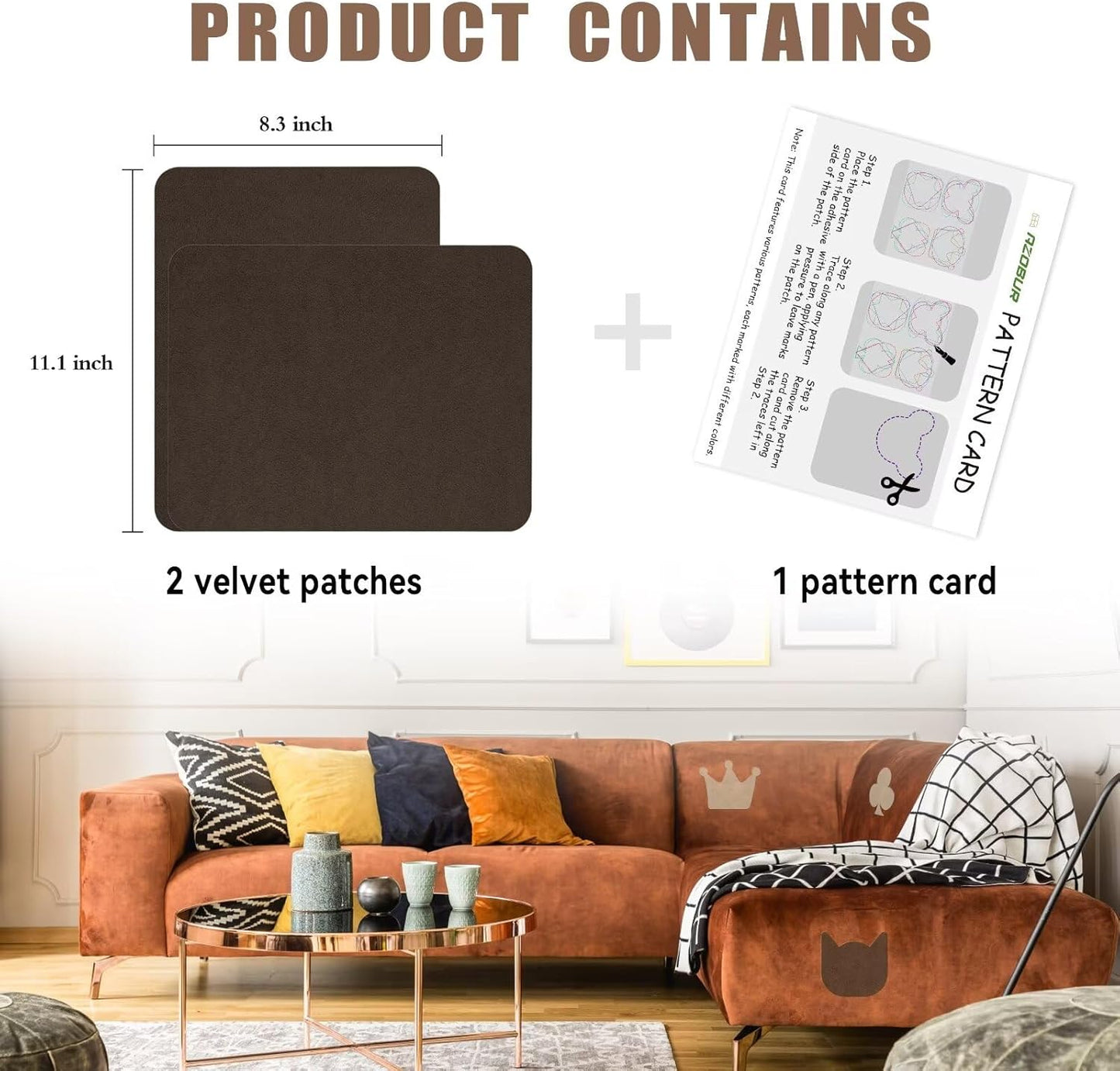 Azobur Fabric Couch Repair Patch 8.3 x 11 inches,Self-Adhesive Fabric Repair Patch for Furniture,Handbag,Sofa,Car Seats-(Black)