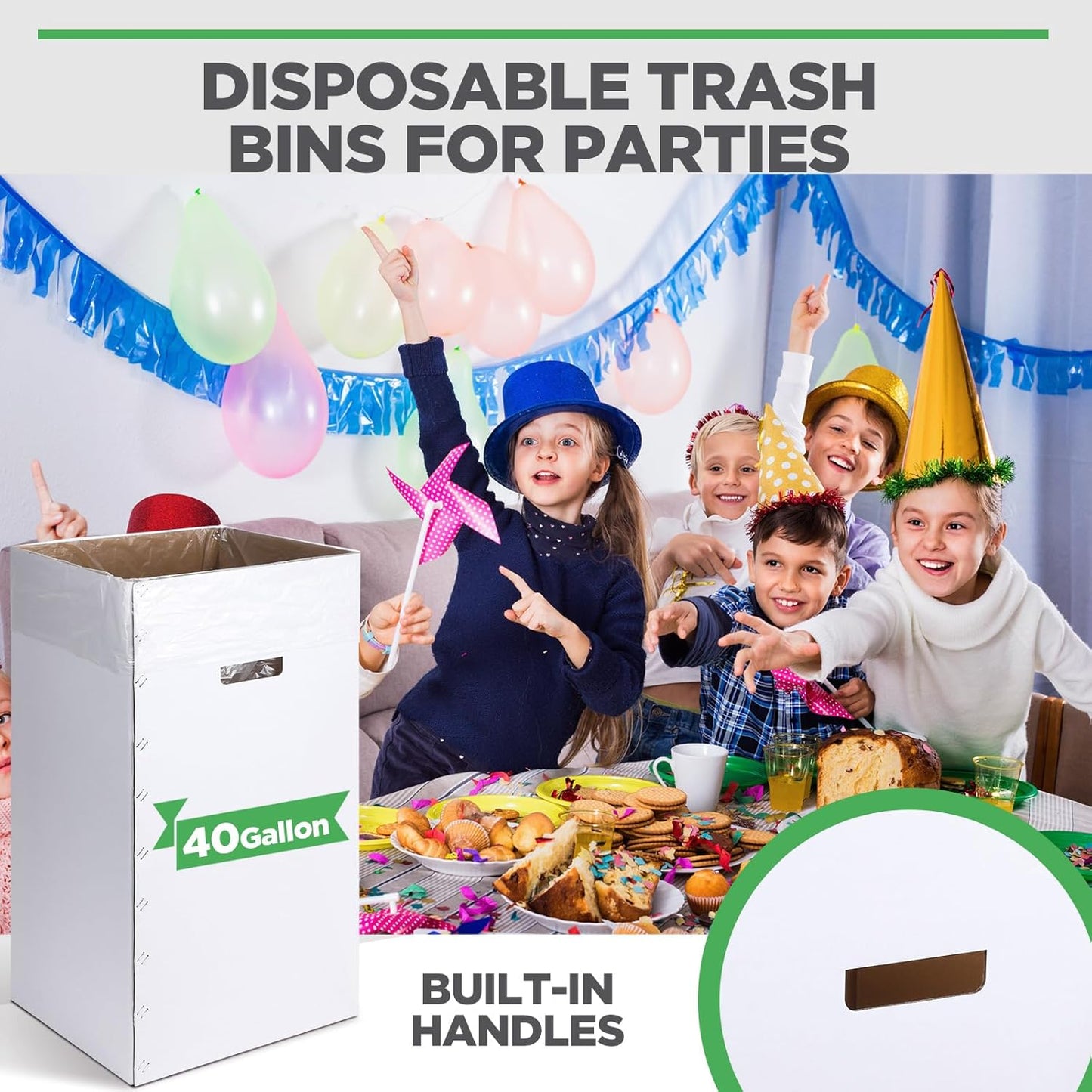 Tioncy 5 Pcs Cardboard Trash Cans Disposable and Reusable Corrugated Cardboard Trash Cans Recycling Bins Bulk with 10 Garbage Bags White Garbage Boxes for Parties Events(20 Gallon)