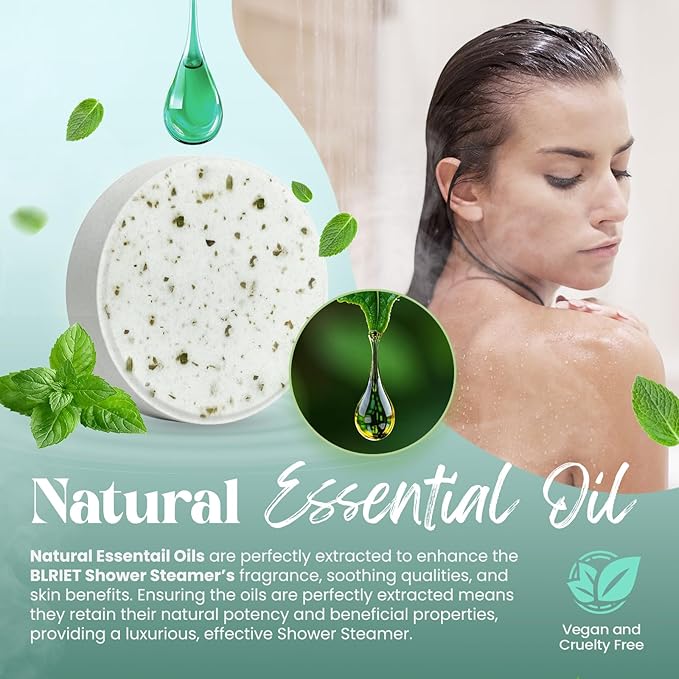 Shower Steamers Aromatherapy BLRIET 8 Pack Birthday Gifts for Women, Men, Teens, Mint Shower Bombs with Natural Essential Oil, Stress Relief and Relaxation, Gifts for Him Her, Spa Gifts