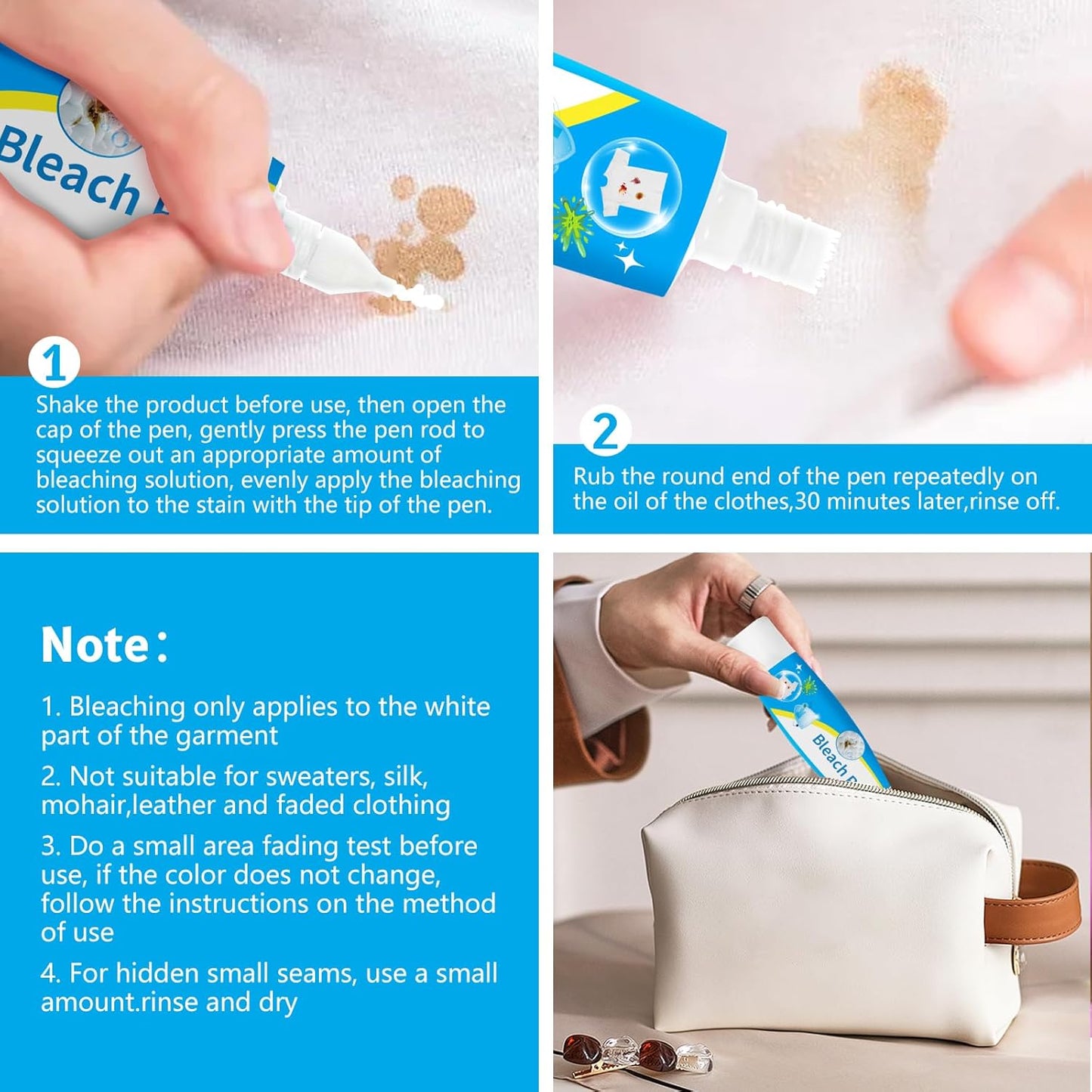 Bleach Pen，Bleach gel for Clothing, Portable bleach pen，More effective stain removal，Accessories,Instantly Remove New Stains(2pcs)