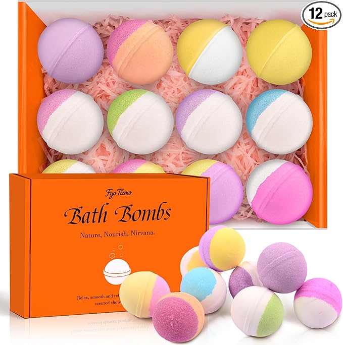 Bath Bombs for Women, 12 Pack Handmade Natural Fizzies Bath Bombs with 12 Unique Scents, Relaxing Bubble Bath for Dry Skin Moisturizing, Essential Oils Bathbomb Spa Gift Set for Mom, Wife, Girlfriend