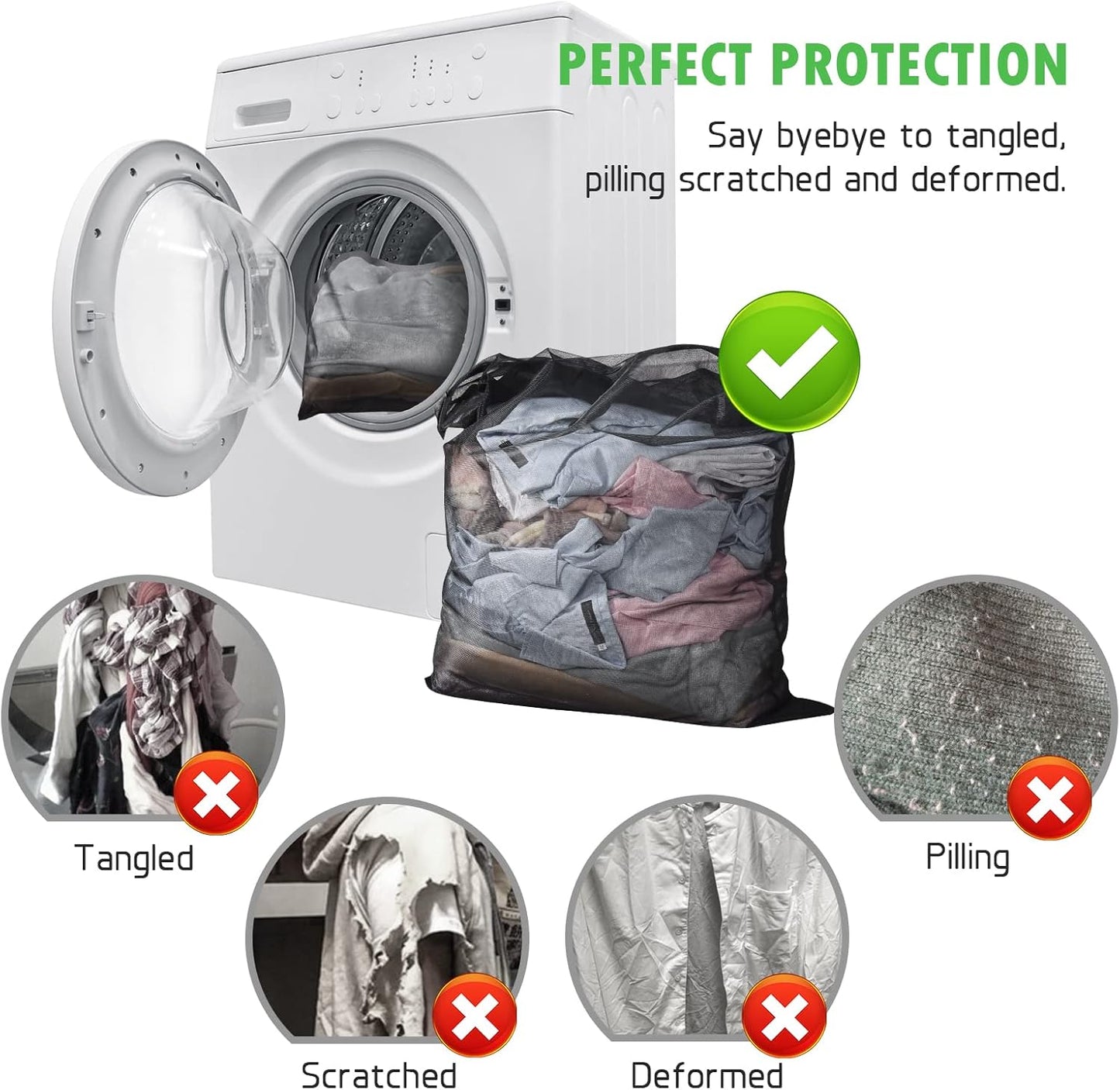 2 Pack Mesh Laundry Bags 24 x 32 inch Laundry Garment Bag Mesh Large Lingerie Wash Bags Zippered Garment Washing Net for Underwear Hosiery Blouse Sweater Dress