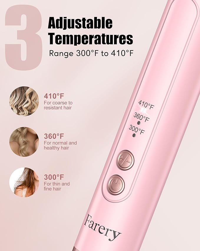 FARERY 1/1.25/1.5 inch Rotating Curling Iron Curling Brush Set, Automatic Curling Iron Heated Round Brush for Long Hair, Create Gorgeous Curls & Waves, Adjustable Temperature 300-410℉, Auto Shut-Off