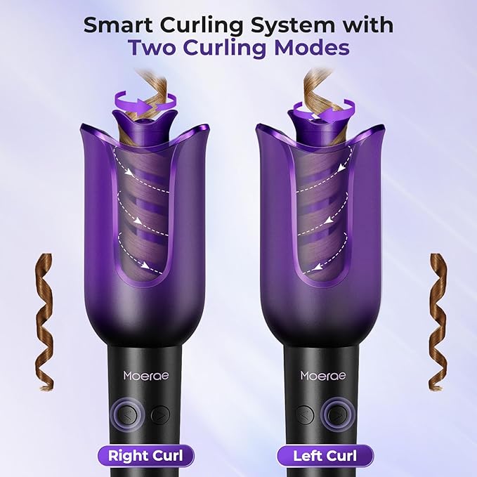 Automatic Curling Iron, Auto Hair Curler with 1" Rotating Curling Iron Barrel & 3 Temps, Anti-Scald & Anti-Tangle Hair Curler Wand, Fast Heating Auto Curler, Purple Black