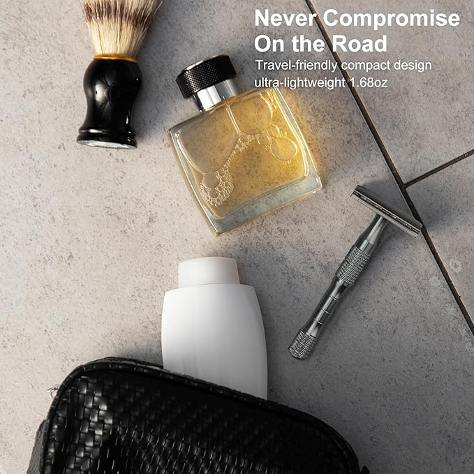 Gun Black Safety Razor, Single Blade Razors for Men, with 10 Platinum Coated Stainless Steel Double Edge Safety Razor Blades, Smooth & Close Shave, Plastic Free, Sustainable