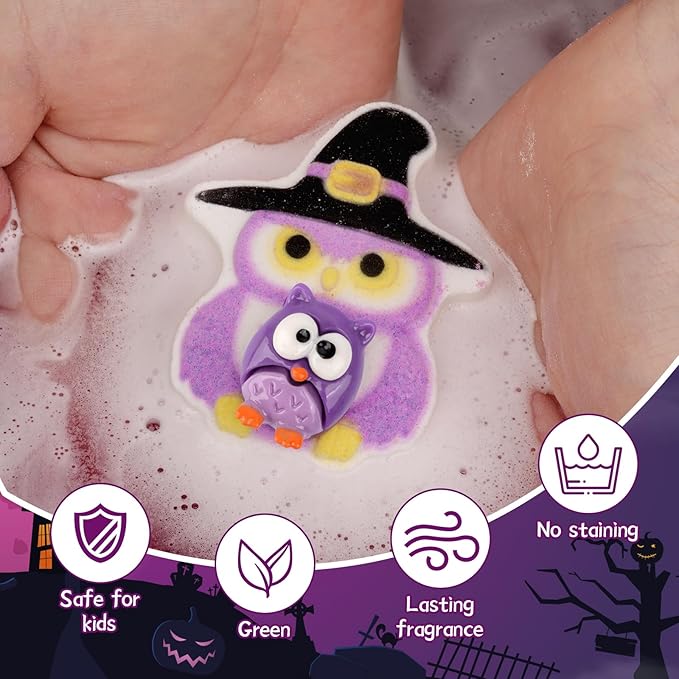 6 Pack Halloween Bath Bombs,Owl and Ghosts Bath Salt with Surprise Inside,Party Favor and Goodie Bag Fillers,Halloween Gifts for Kids (Halloween Nightfall)
