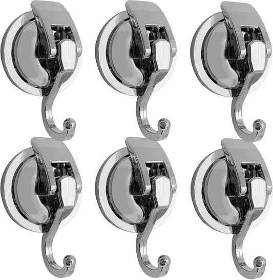 Heavy Duty Suction Cup Hooks for Shower, Bathroom Robe - Vacuum Glass Hooks, Reusable, No Hole Punched, for Garland Decoration (Silver, 6 Pack)
