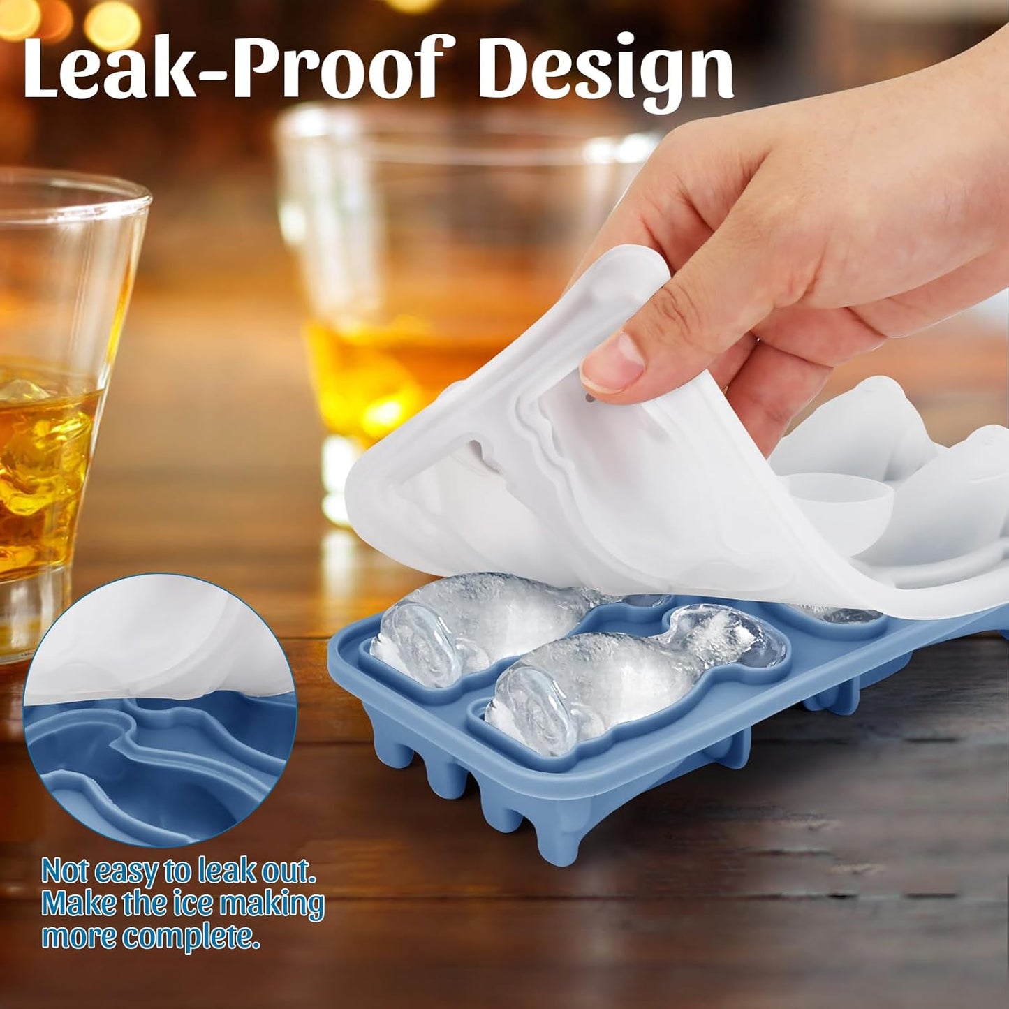 Silicone Ice Cube Tray,Golden Retriever 3D Large Ice Cube Molds for Whiskey,Cocktails,Wine,Juice and Bourbon,4 Big Cute Animal Ice Trays for Freezer with Lid Easy-Release BPA Free(Golden Retriever)