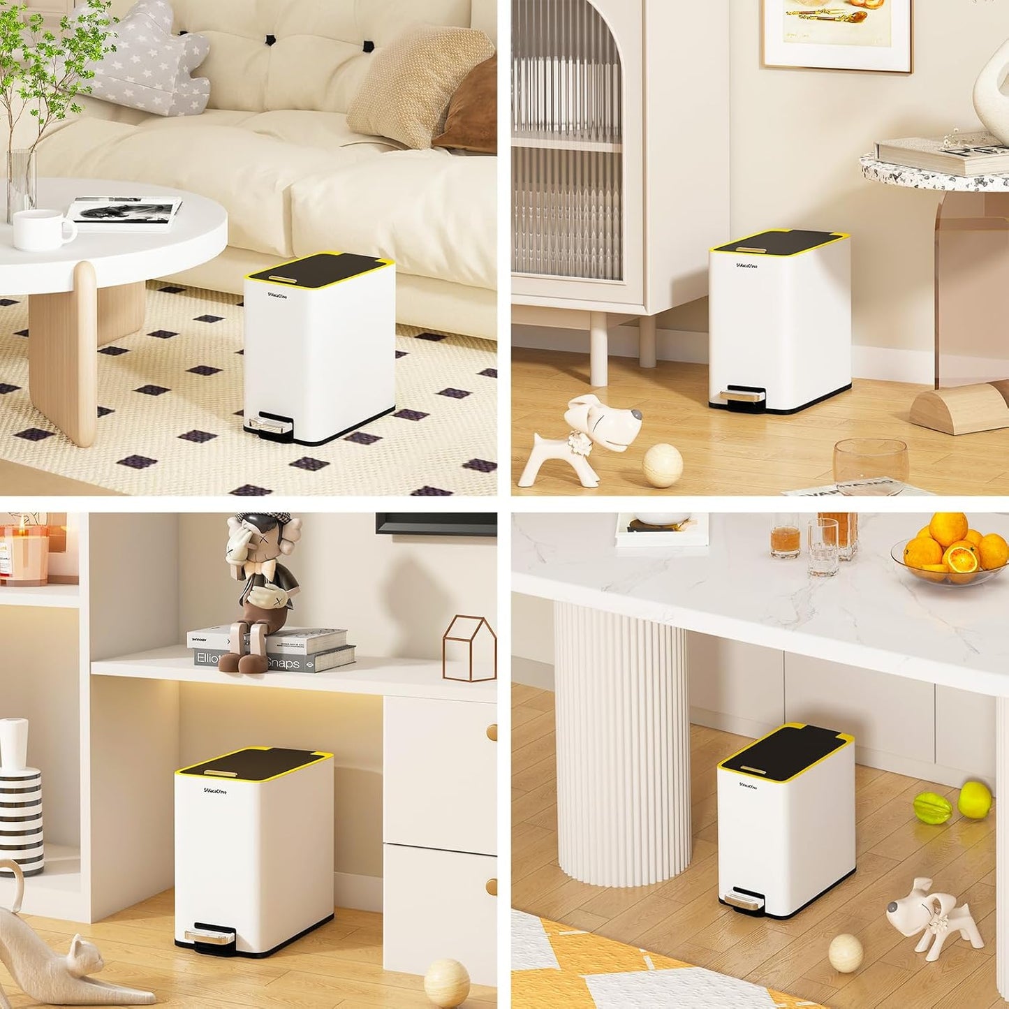 Stainless Steel Bathroom Trash can with lid,2.6 Gallon Trash can with Foot Pedal，Soft Close Small Bathroom Trash Can with Lid for Office, Bedroom, Toilet, Live Room(White)